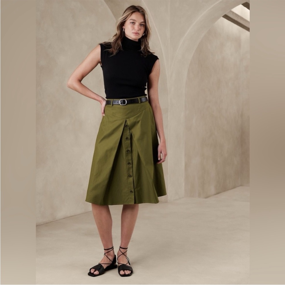 🆕 Banana Republic Twill A-Line Khaki Green Midi Skirt